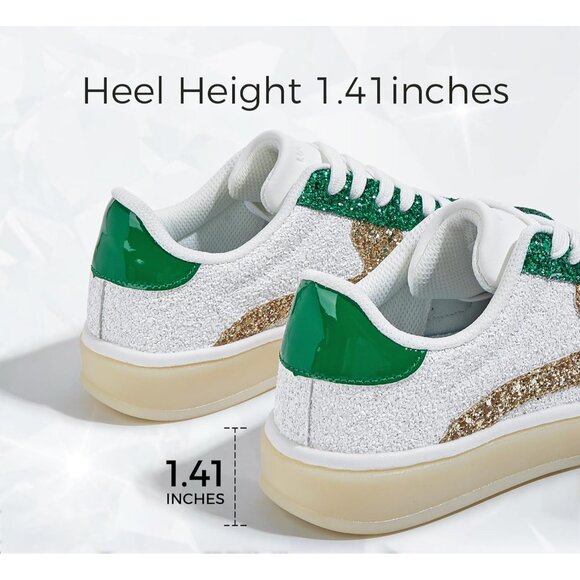 Lucky Step Women Green Sparkly Bling Shiny Dressy Bedazzled Bridal Sneakers - Picture 5 of 9